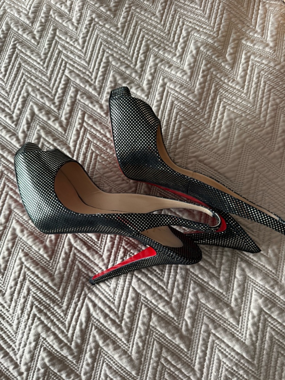 Christian Louboutin Black Micro-Stud Pointed Toe Stiletto Pumps with Red Sole